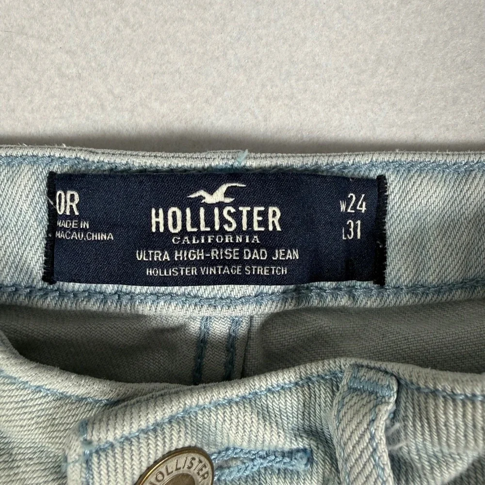 Hollister Ultra High-Rise Dad Jean Light Wash Cargo Denim 24x31 0R Skater Grunge